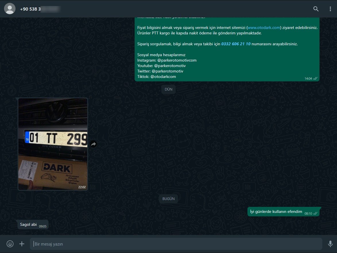 toptan plakalık müşteri memnuniyeti whatsapp